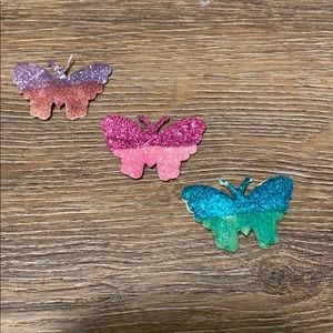 Set of 3 glitter butterfly clips